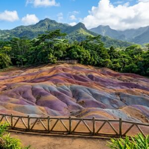 Iconic Seven Coloured Earths geological dunes in Chamarel, Mauritius